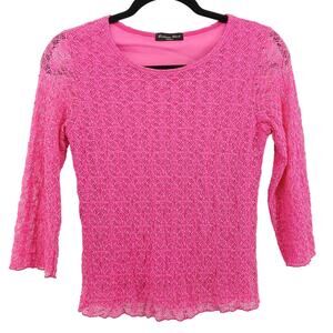 True Y2K Britney Black Pink Sheer Lace 3/4 Sleeve Top Petite SM Coquette Fairy